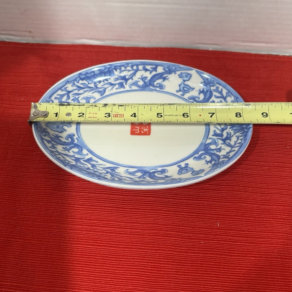 Vintage 8 1/2" Homer Laughlin Blue & White Asian Themed Oval Dish Plate USA Nice - Picture 8 of 9